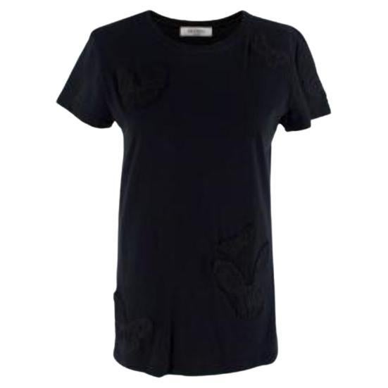 Valentino Black Beaded Butterfly Applique Cotton Jersey T-Shirt - xs For Sale