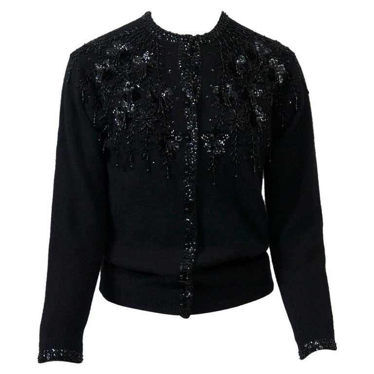 Black Beaded Cardigan For Sale at 1stDibs