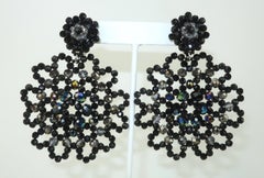 Black Beaded Dangle Earrings, 1980's