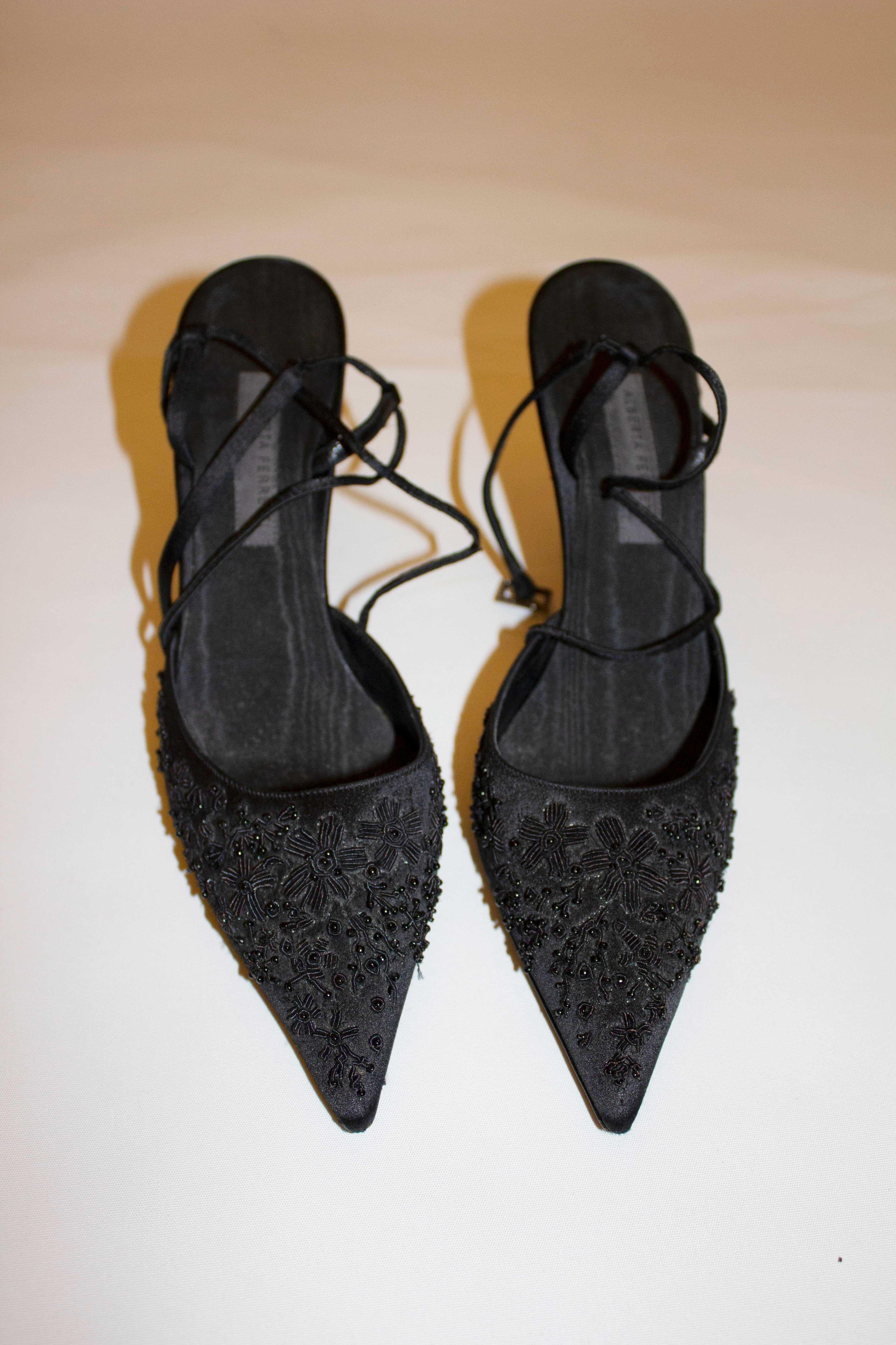 Women's Black Beaded Evening Shoes by Alberta Ferretti For Sale