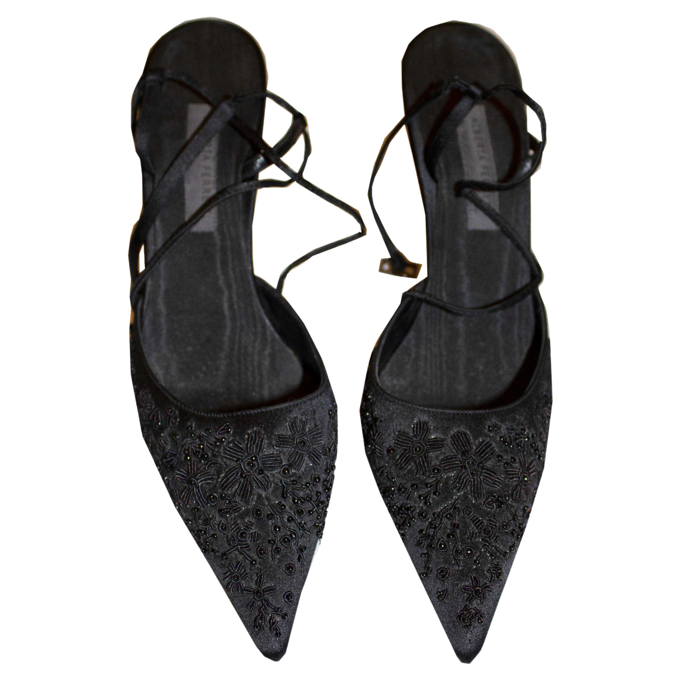 Black Beaded Evening Shoes by Alberta Ferretti For Sale