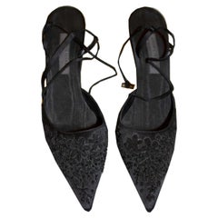 Vintage Black Beaded Evening Shoes by Alberta Ferretti