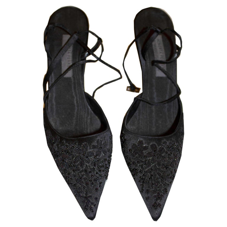 Black Beaded Evening Shoes by Alberta Ferretti For Sale at 1stDibs
