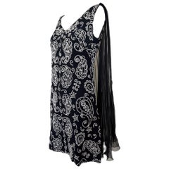 Black Beaded Mini Dress with Back Pleated Flutter Panel, 1960s