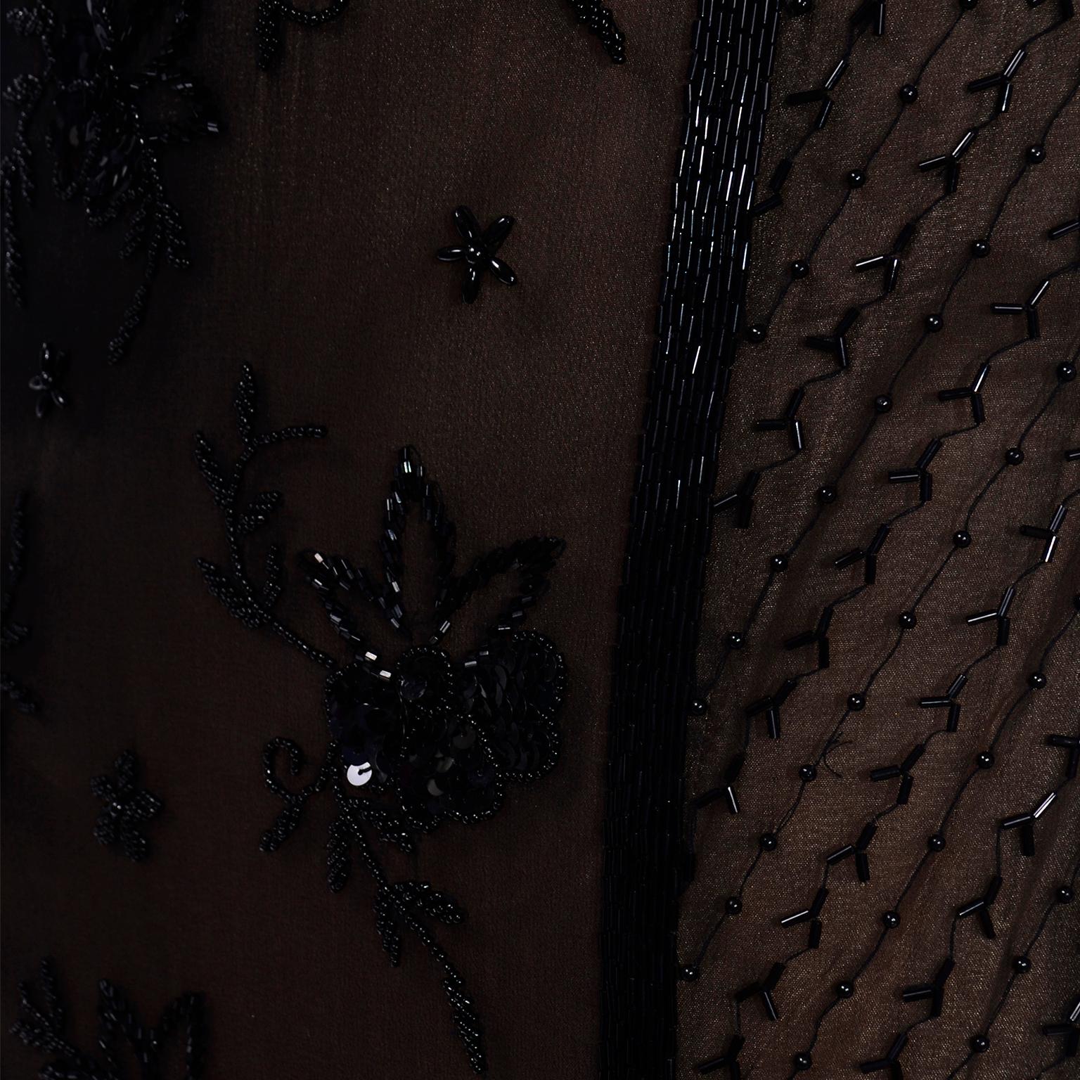 Black Beaded Sheer Evening Dress over Beige Under dress w Heavily Beaded Bodice 4