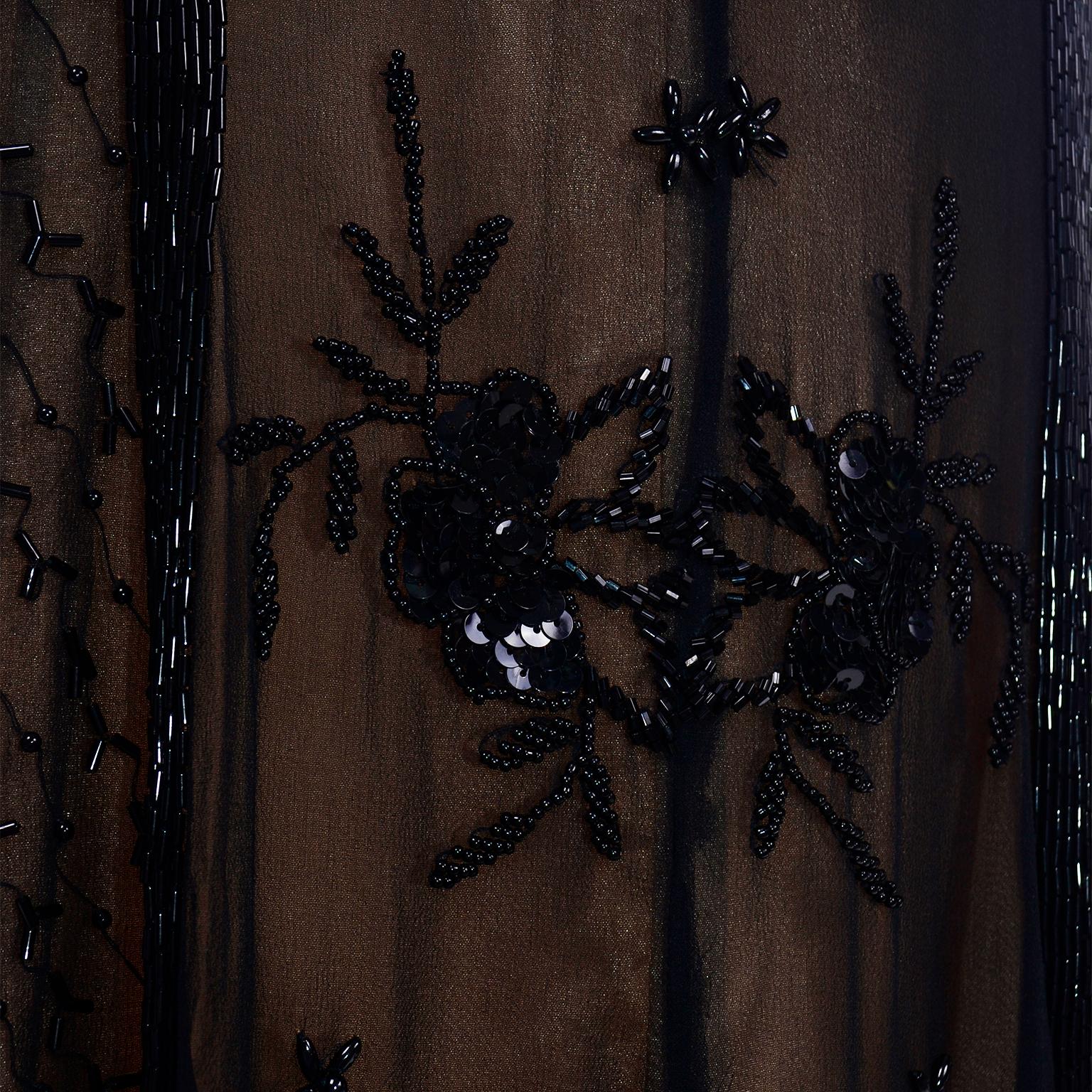Black Beaded Sheer Evening Dress over Beige Under dress w Heavily Beaded Bodice 5