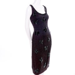 Black Beaded Vintage Silk Evening Dress With Beading in a Bow Pattern 10/12