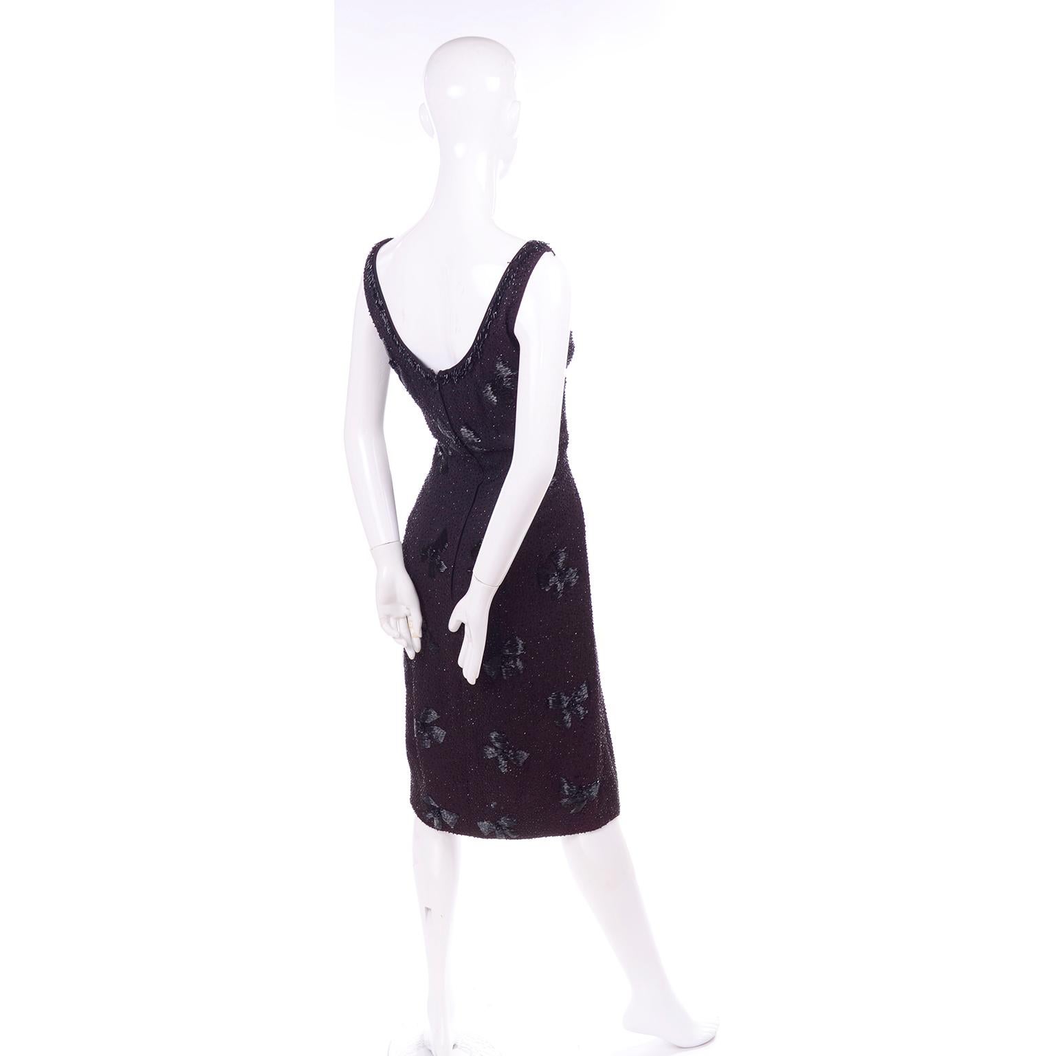Women's Black Beaded Vintage Silk Evening Dress With Beading in a Bow Pattern 10/12 For Sale