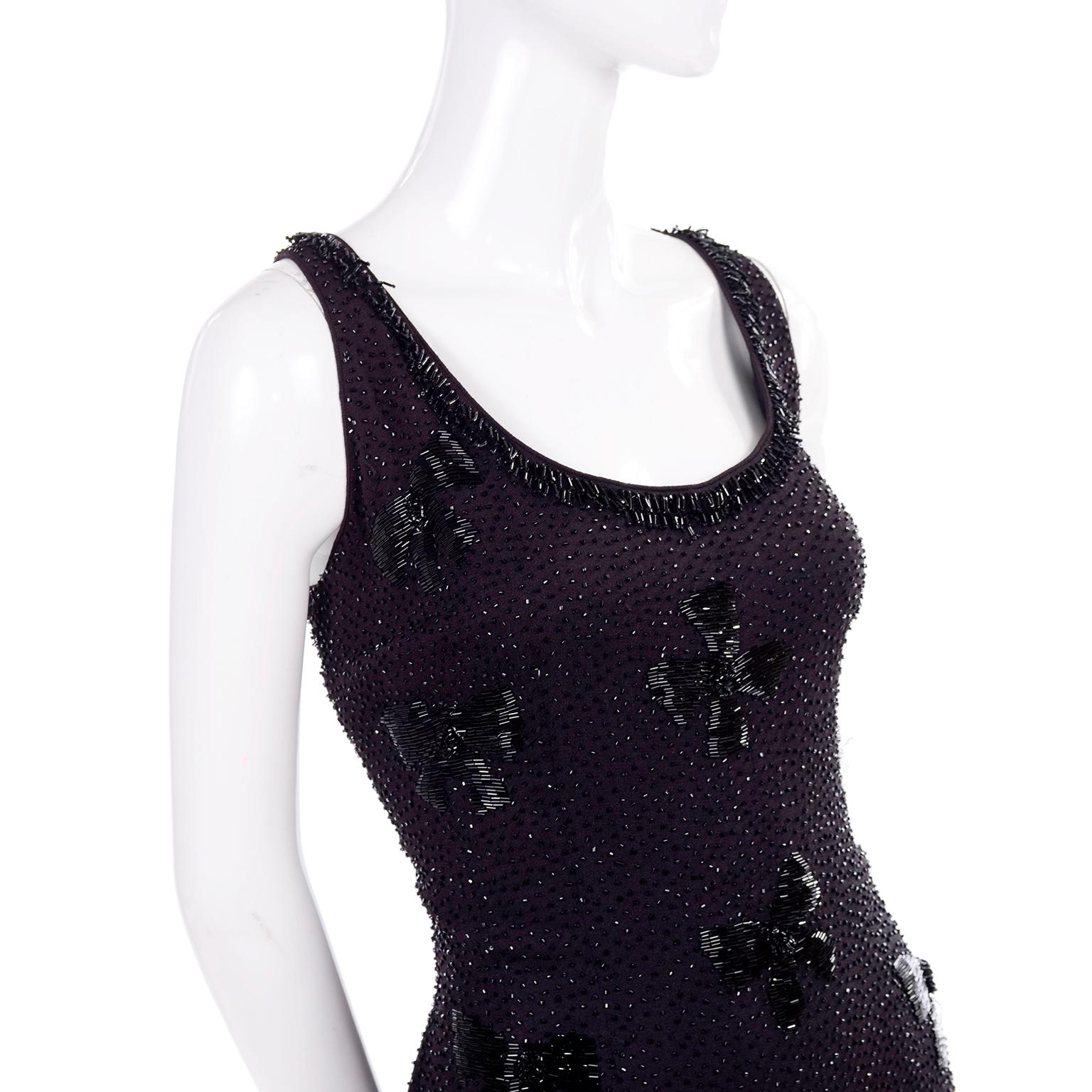 Black Beaded Vintage Silk Evening Dress With Beading in a Bow Pattern 10/12 For Sale 1