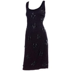 Black Beaded Vintage Silk Evening Dress With Beading in a Bow Pattern 10/12