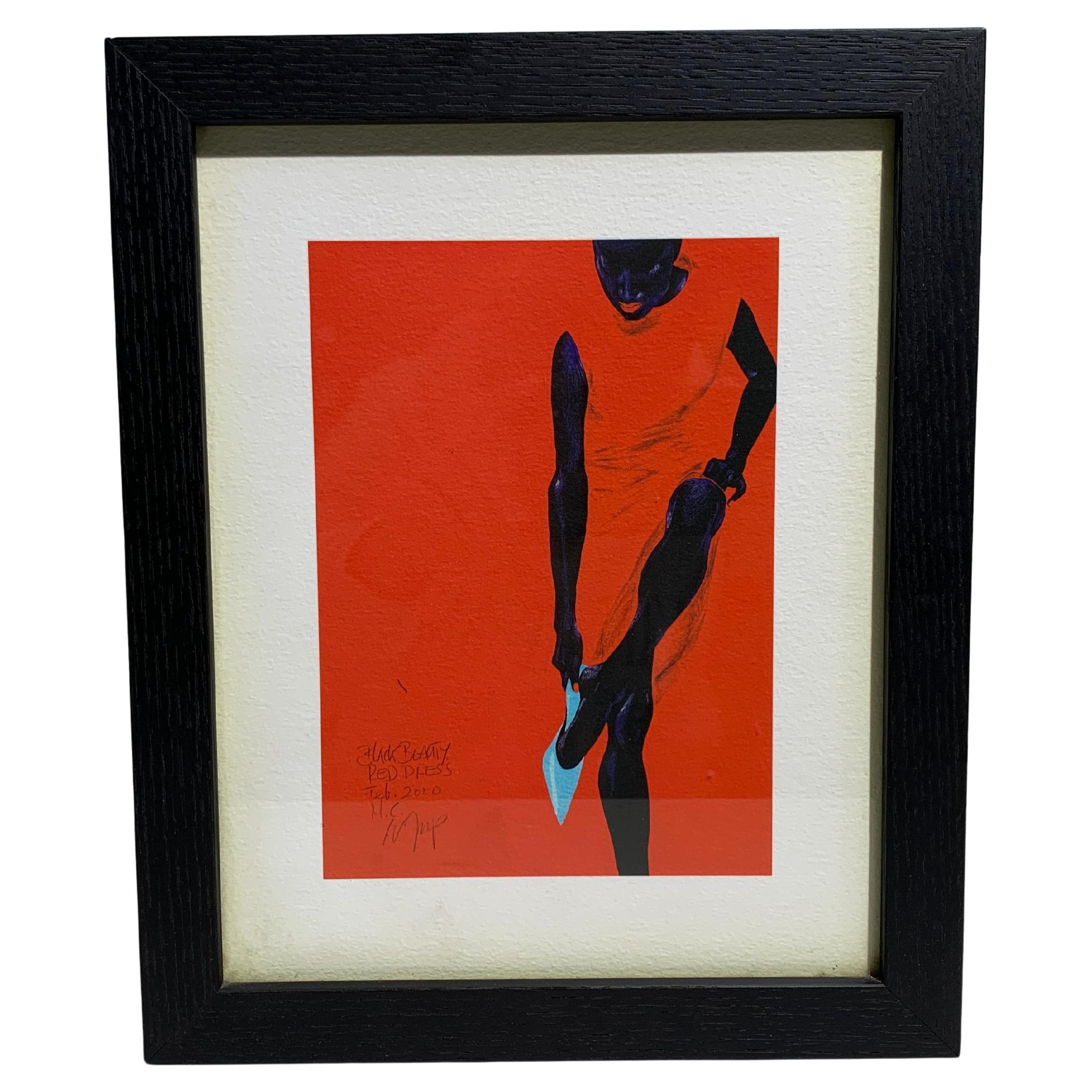 "Black Beauty - Red Dress" Stampa d'arte con cornice di Wolfgang Joop con Lumas in vendita