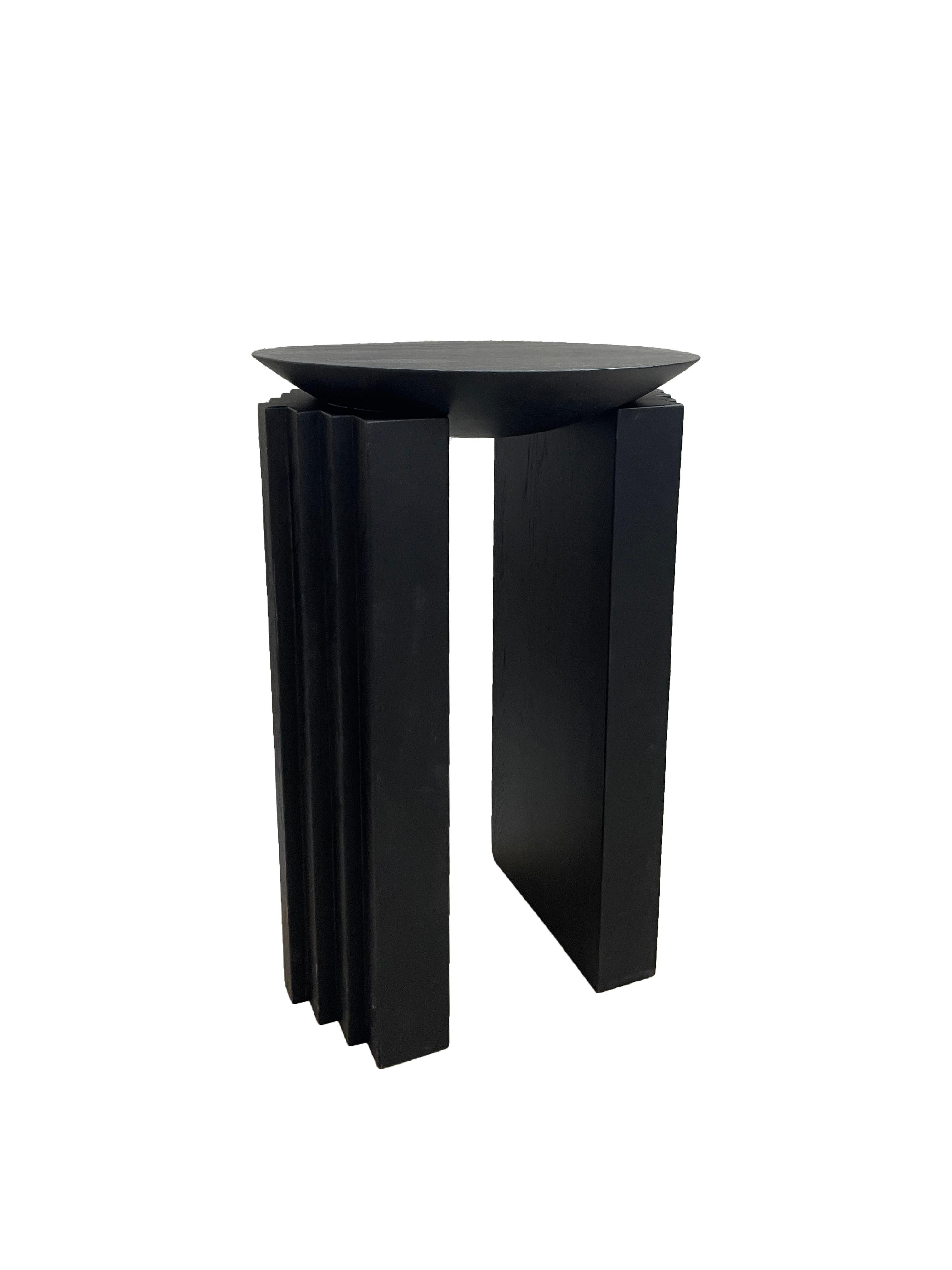 Contemporary Black beauty sculptural side table in oak wood in black  For Sale