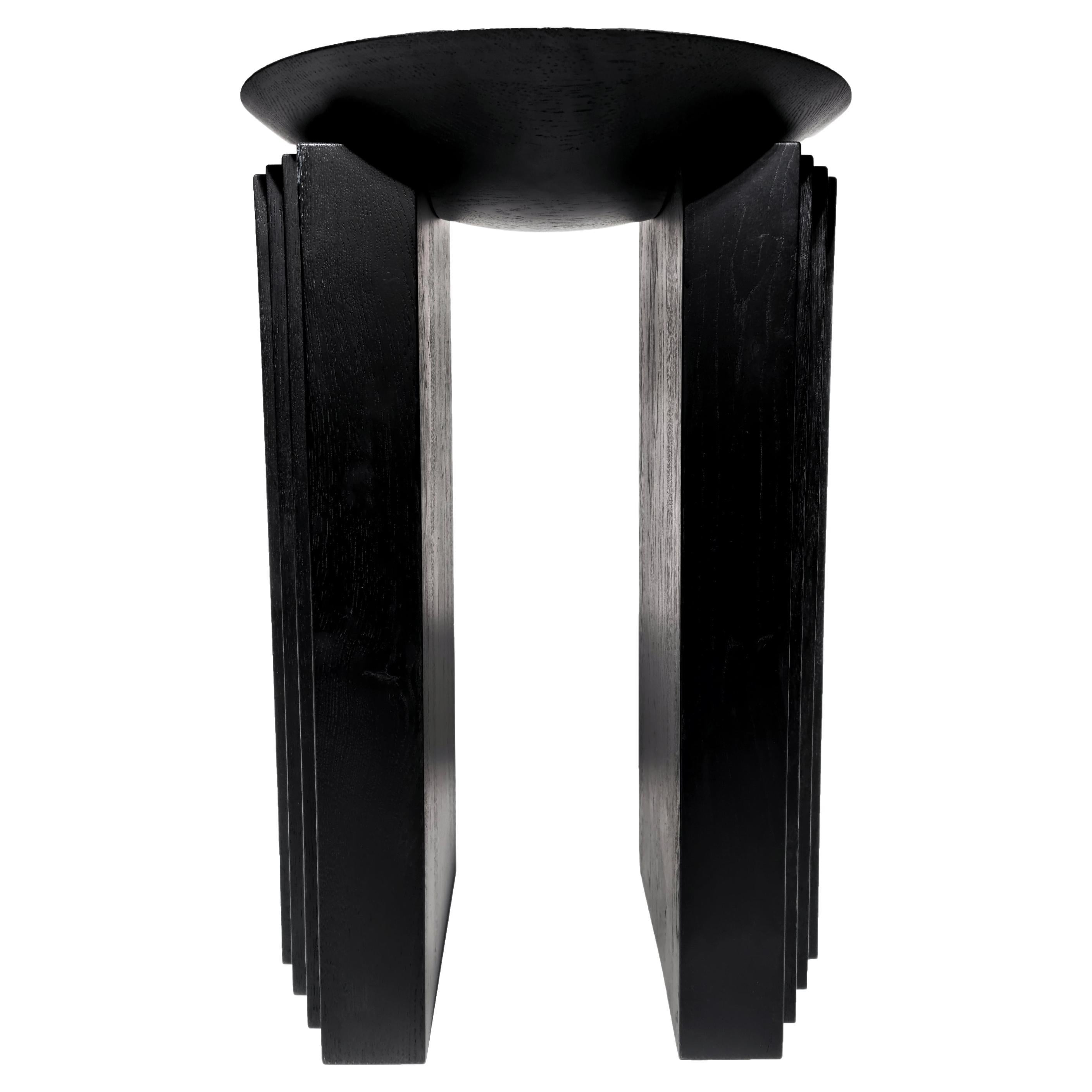 Black beauty sculptural side table in oak wood in black  For Sale