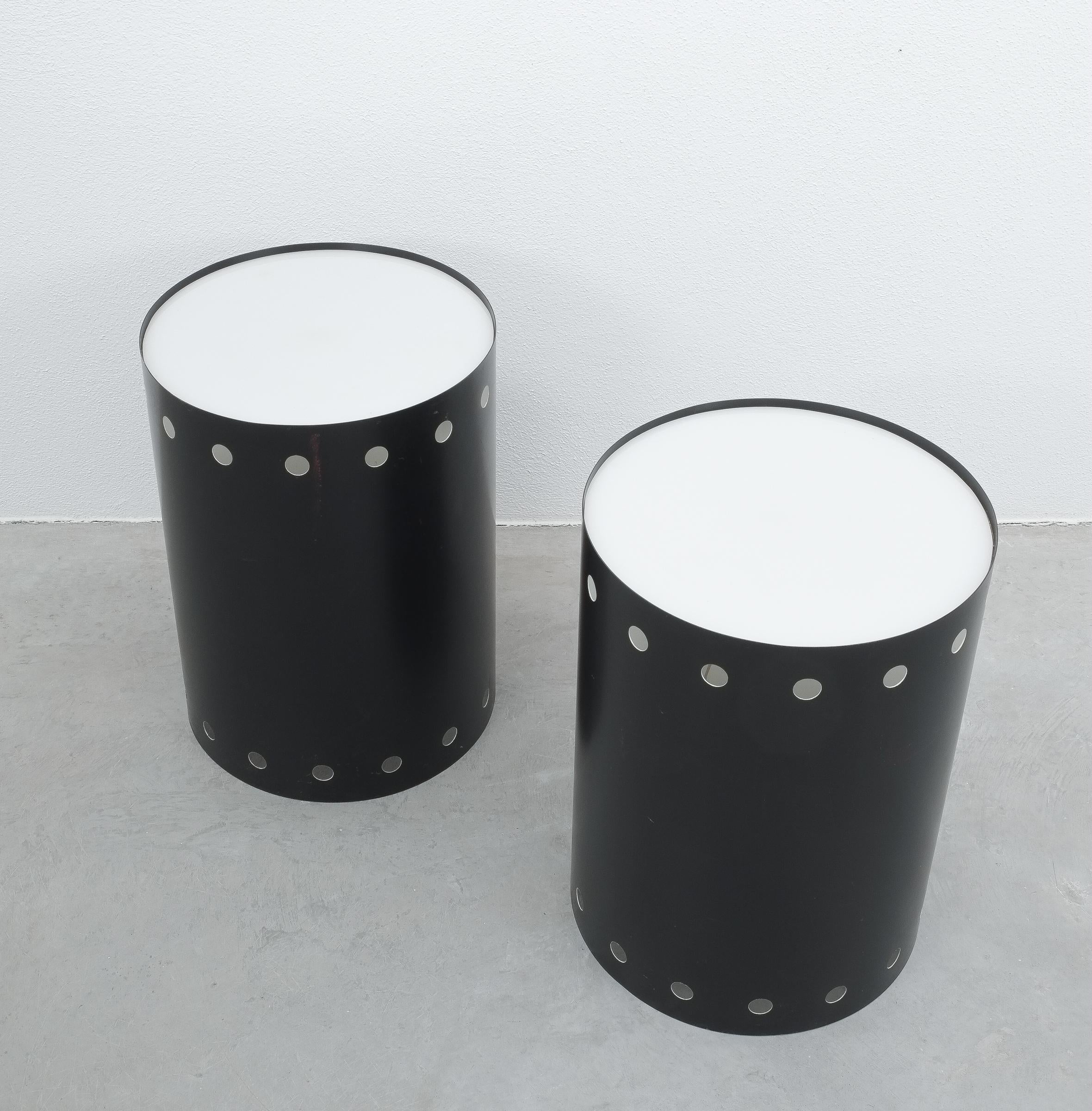 Lacquered Black Bed Side Tables with Lamps, Germany, circa 1965 For Sale