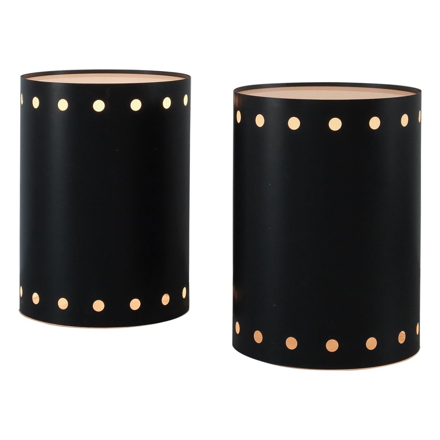 Black Bed Side Tables with Lamps, Germany, circa 1965 For Sale