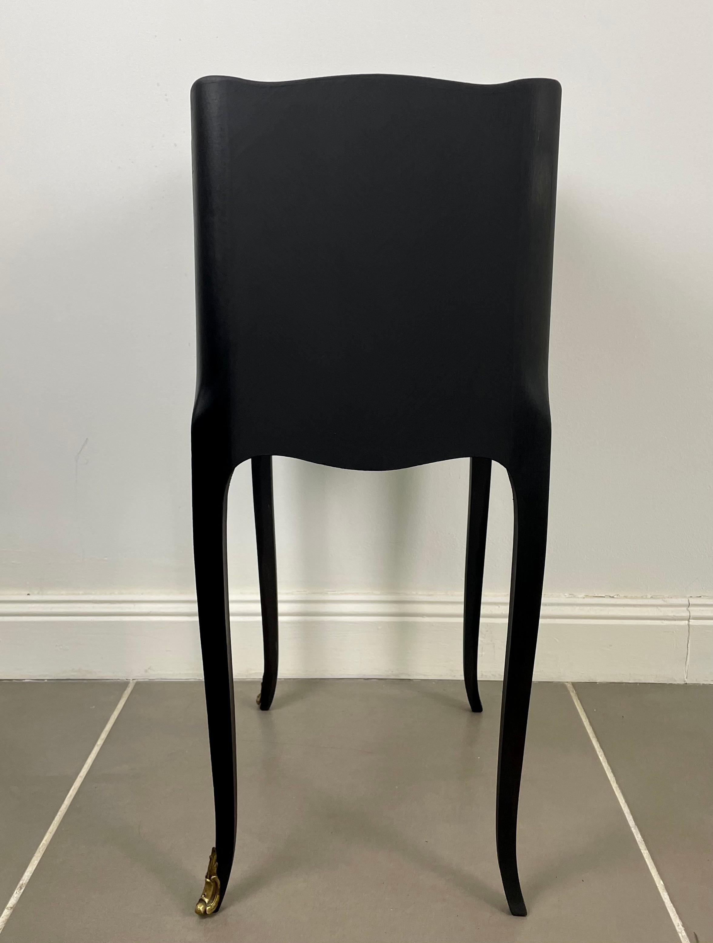 Black Bedside Table Louis XV Style with Three Drawers, Mid-20th Century In Good Condition In Beuzevillette, FR