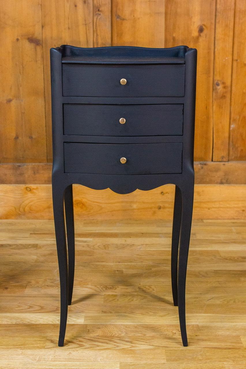 Mid-20th Century Black Bedside Table Louis XV Style with Three Drawers Mid XXth Century