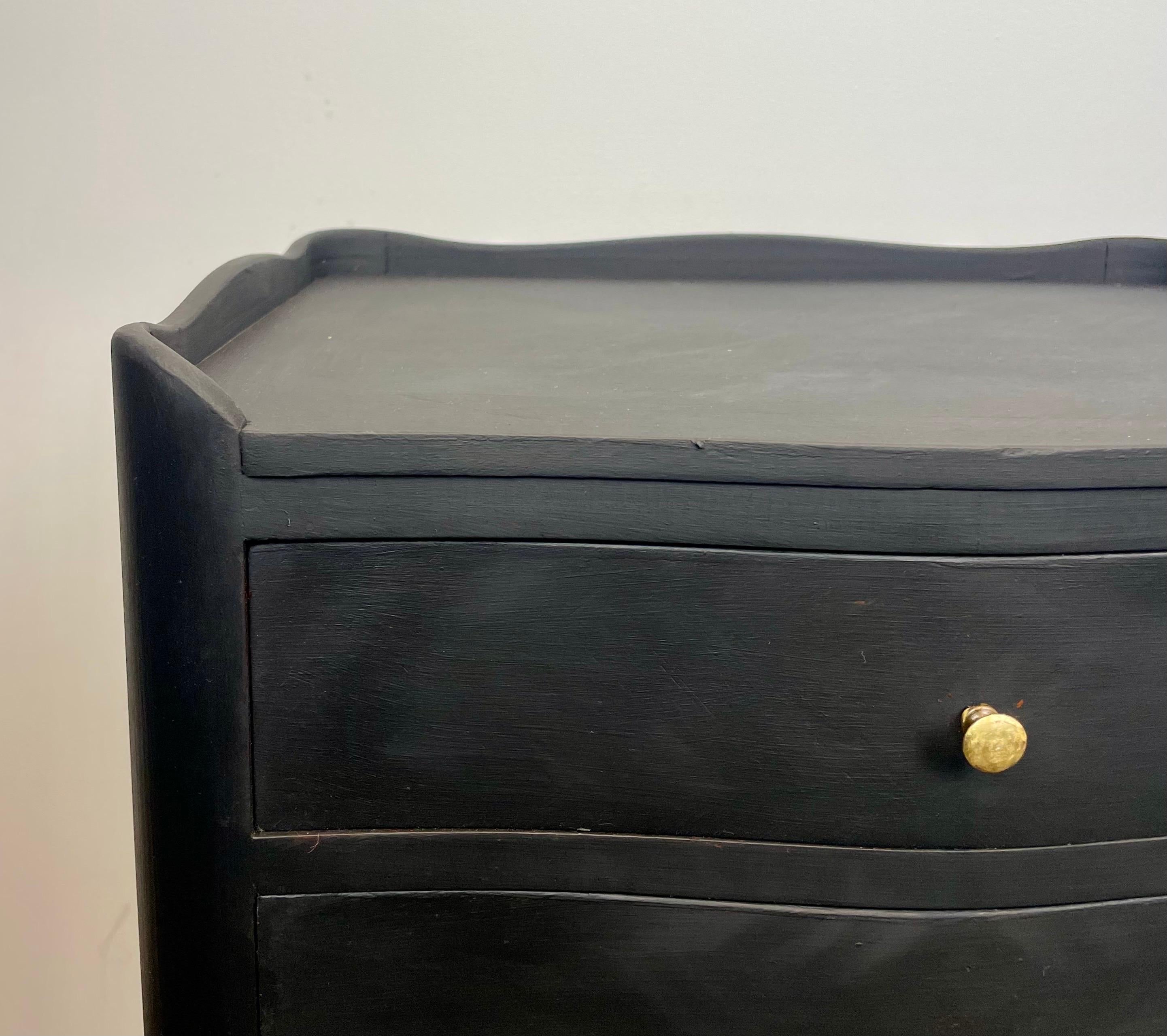 Black Bedside Table Louis XV Style with Three Drawers, Mid-20th Century 2