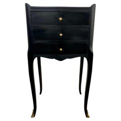 Black Bedside Table Louis XV Style with Three Drawers, Mid-20th Century