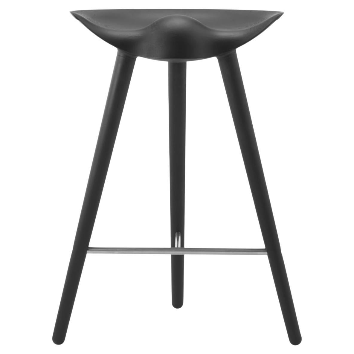 Midcentury Style Black Lacquered Wooden and White Canvas Counter Stool
