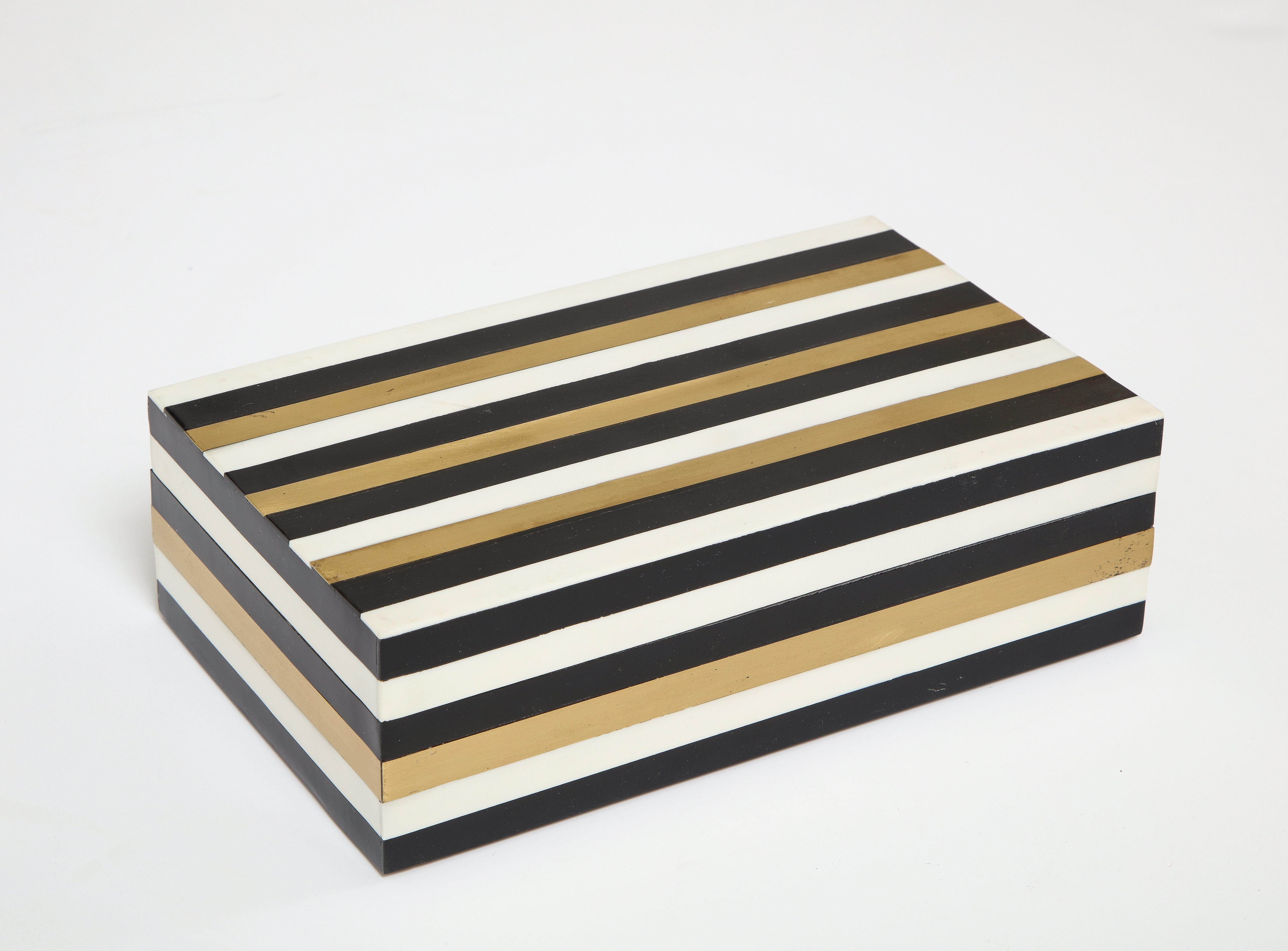 Philippine Black, Beige, Brass Striped Box For Sale