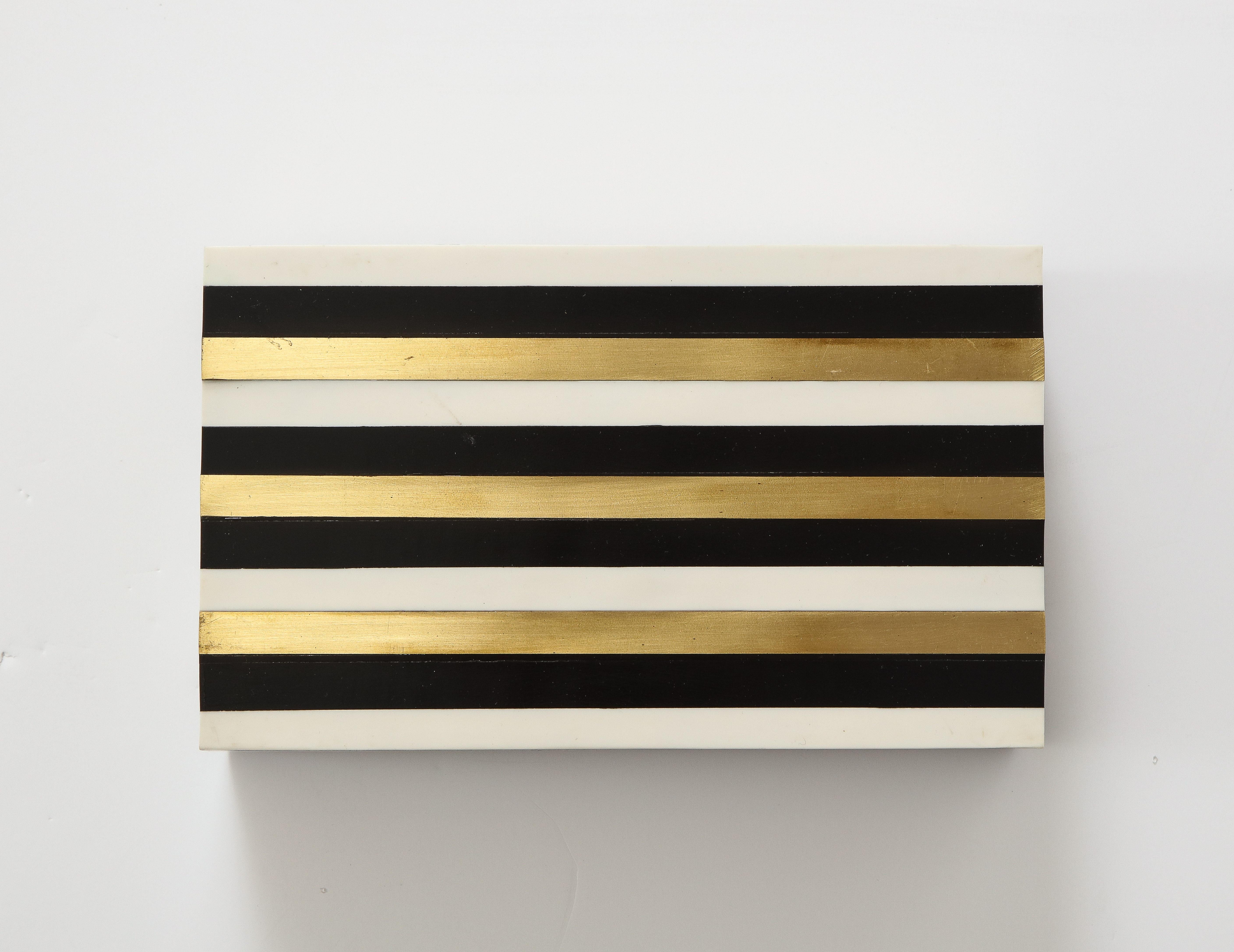 Black, Beige, Brass Striped Box In New Condition For Sale In New York, NY