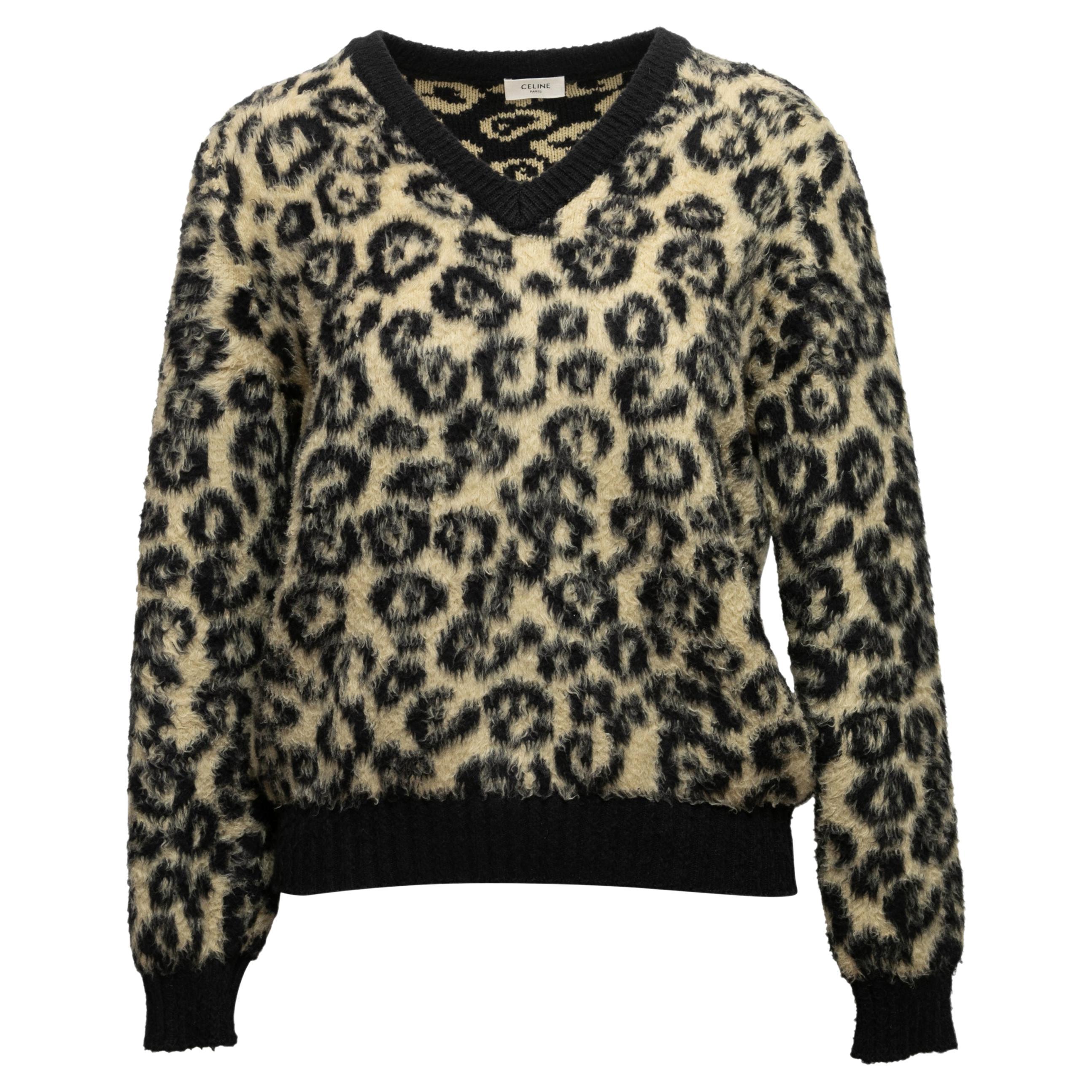 Black & Beige Celine Leopard Patterned Sweater For Sale