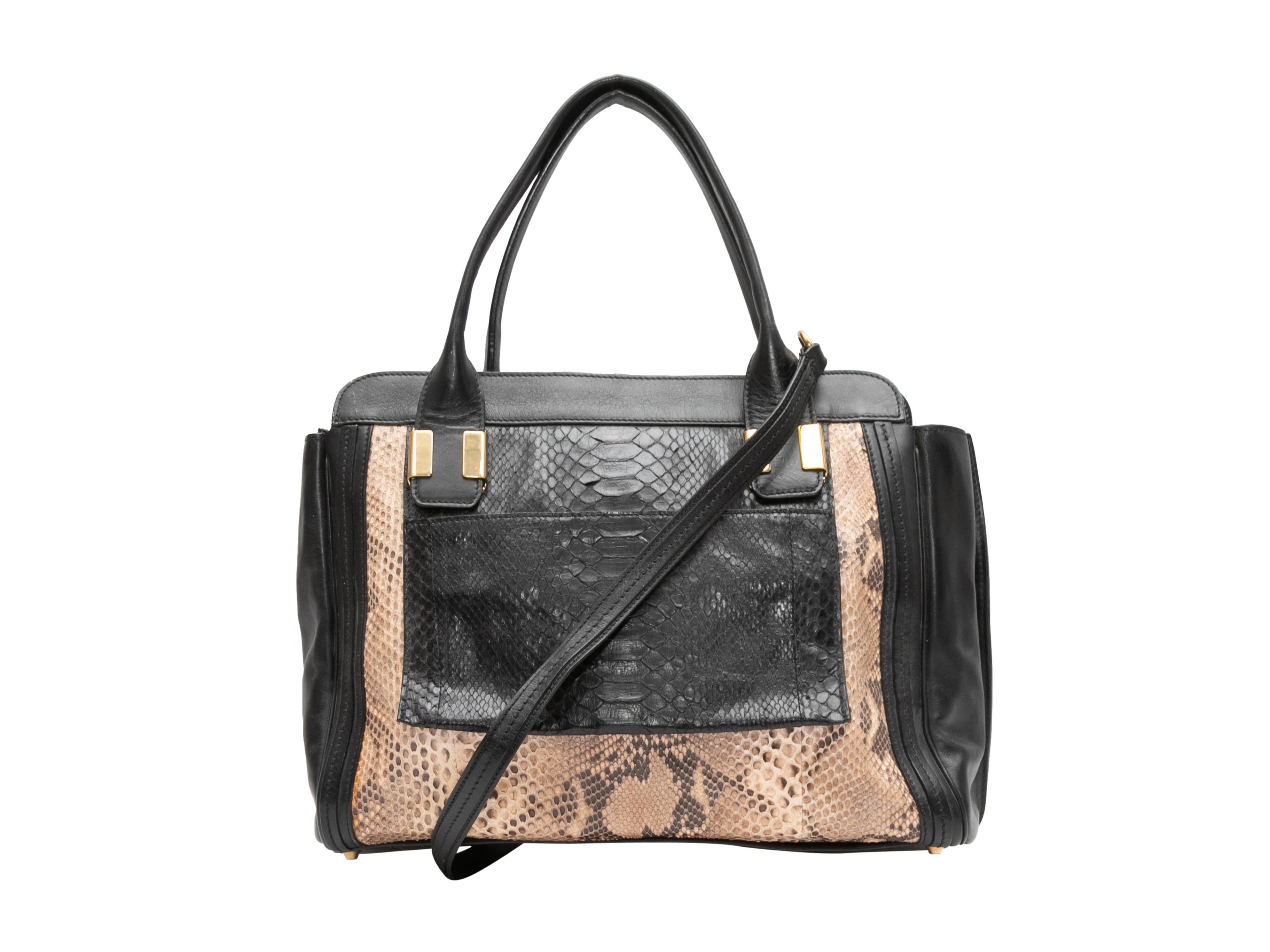 Black & Beige Chloe Leather & Python Tote Bag For Sale 1