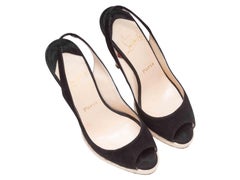 Talons aiguilles en paille noir et beige Christian Louboutin Taille 36.5