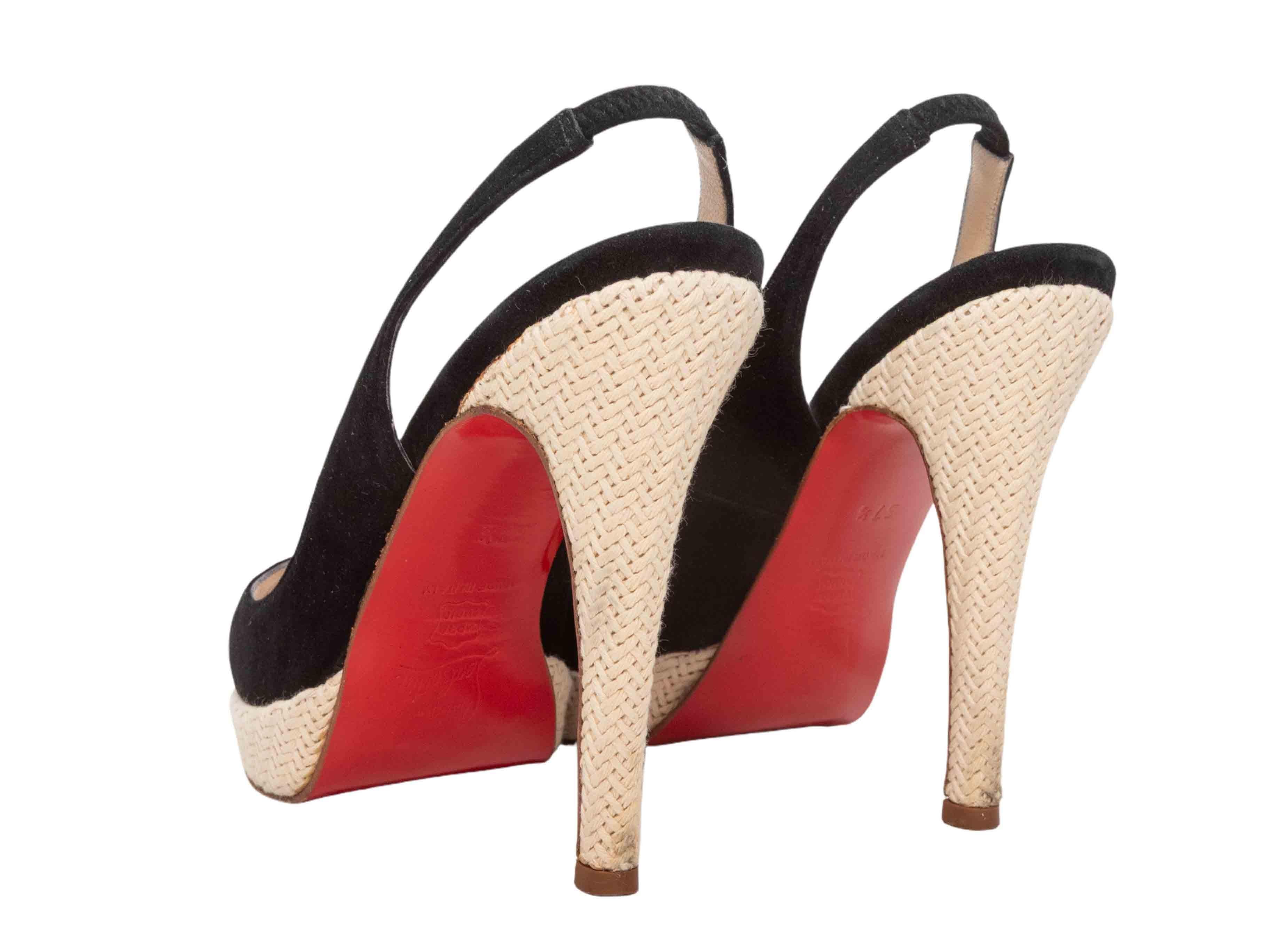 Talons aiguilles en paille noir et beige Christian Louboutin Taille 36.5 Bon état - En vente à New York, NY