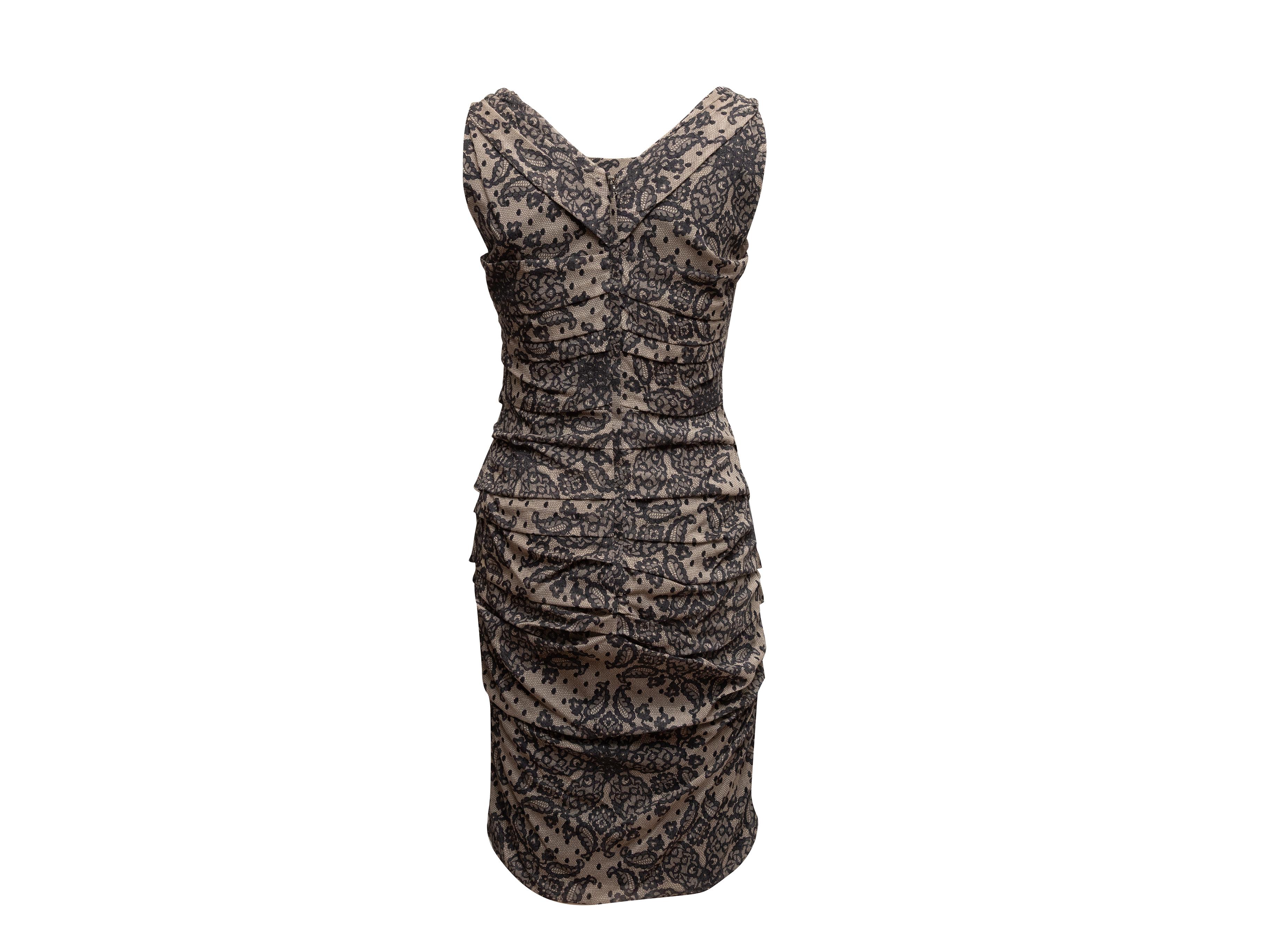 Black & Beige Dolce & Gabbana Ruched Lace Print Dress Size IT 46 Negro