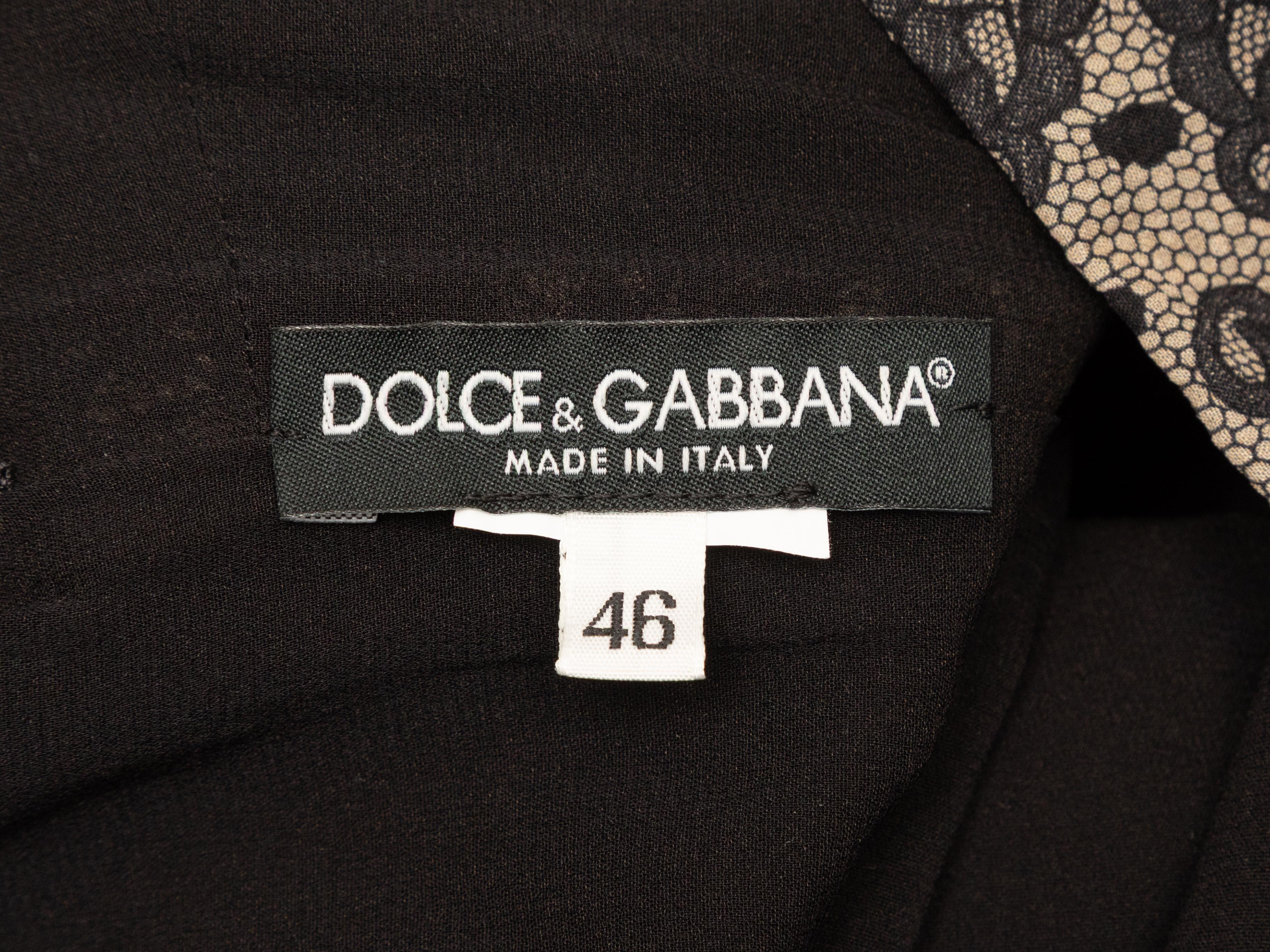 Black & Beige Dolce & Gabbana Ruched Lace Print Dress Size IT 46 en Bueno Estado en New York, NY