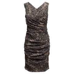 Black & Beige Dolce & Gabbana Ruched Lace Print Dress Size IT 46