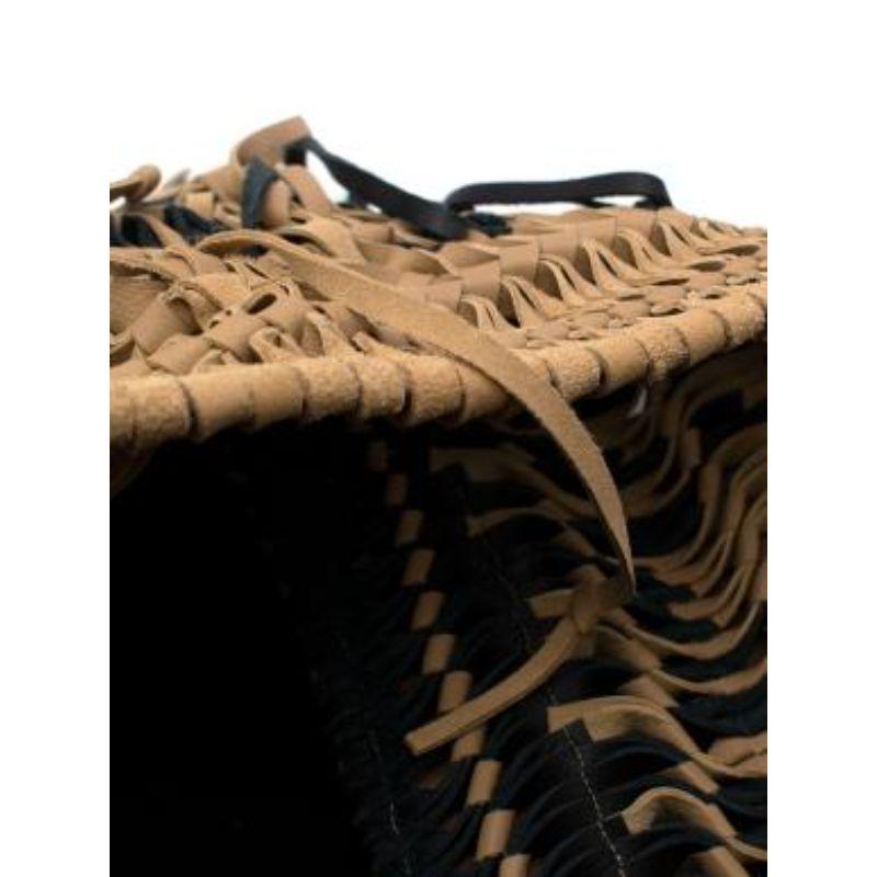 Bolso tote Anagrama de ante negro y beige con flecos en venta 3