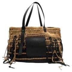 Bolso tote Anagrama de ante negro y beige con flecos