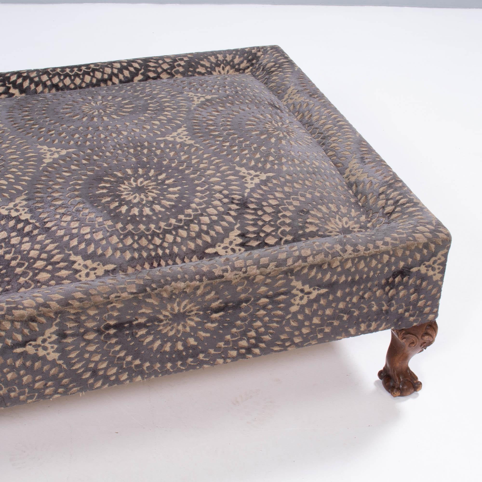 20th Century Black & Beige Jacquard Velvet Rectangular Ottoman