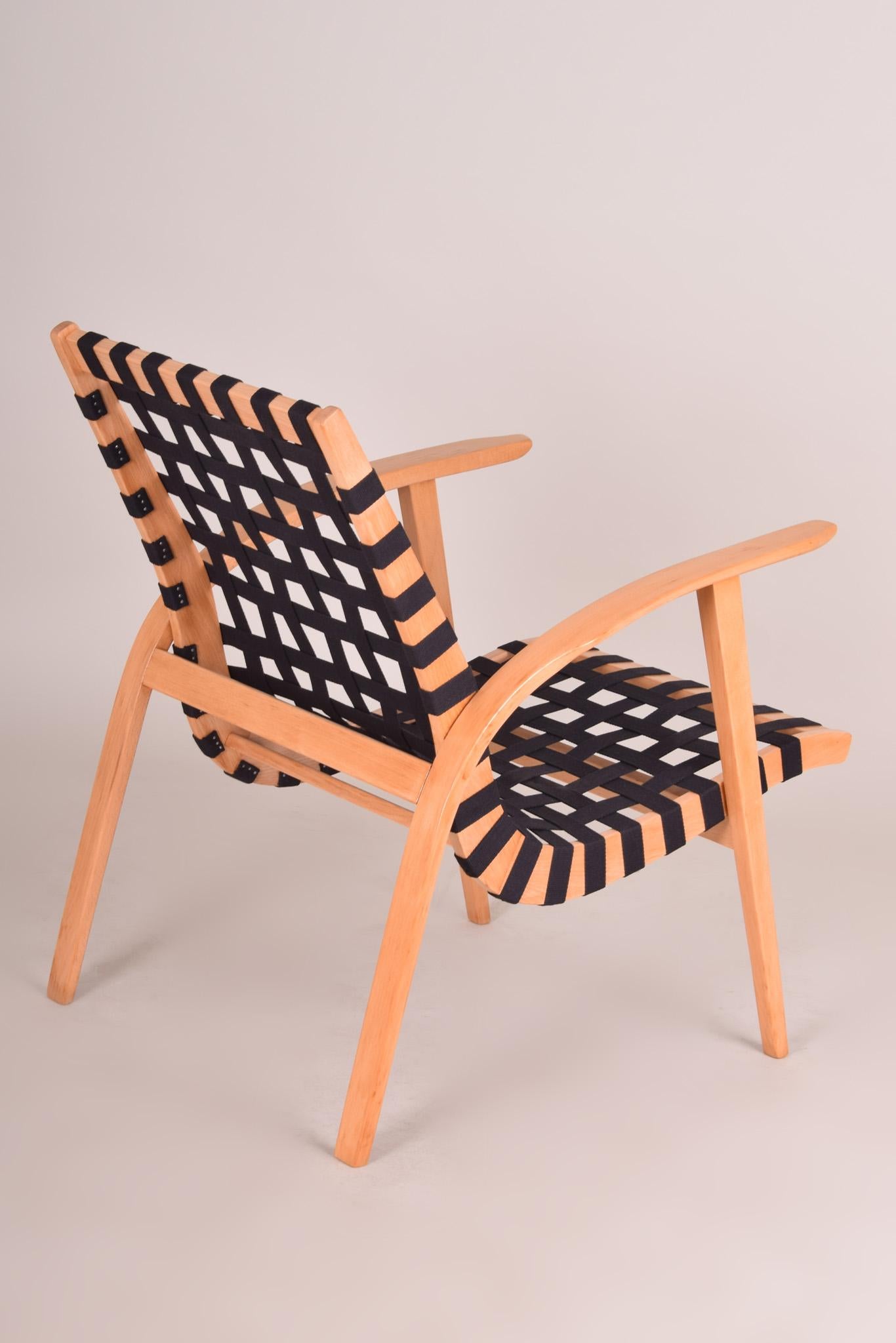 Black/Beige Midcentury Beech Chair, Vaněk, Perfect Original Condition, 1930s In Good Condition In Horomerice, CZ