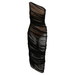 Negro y beige Norma Kamali Vestido de un hombro con pliegues Talla US S
