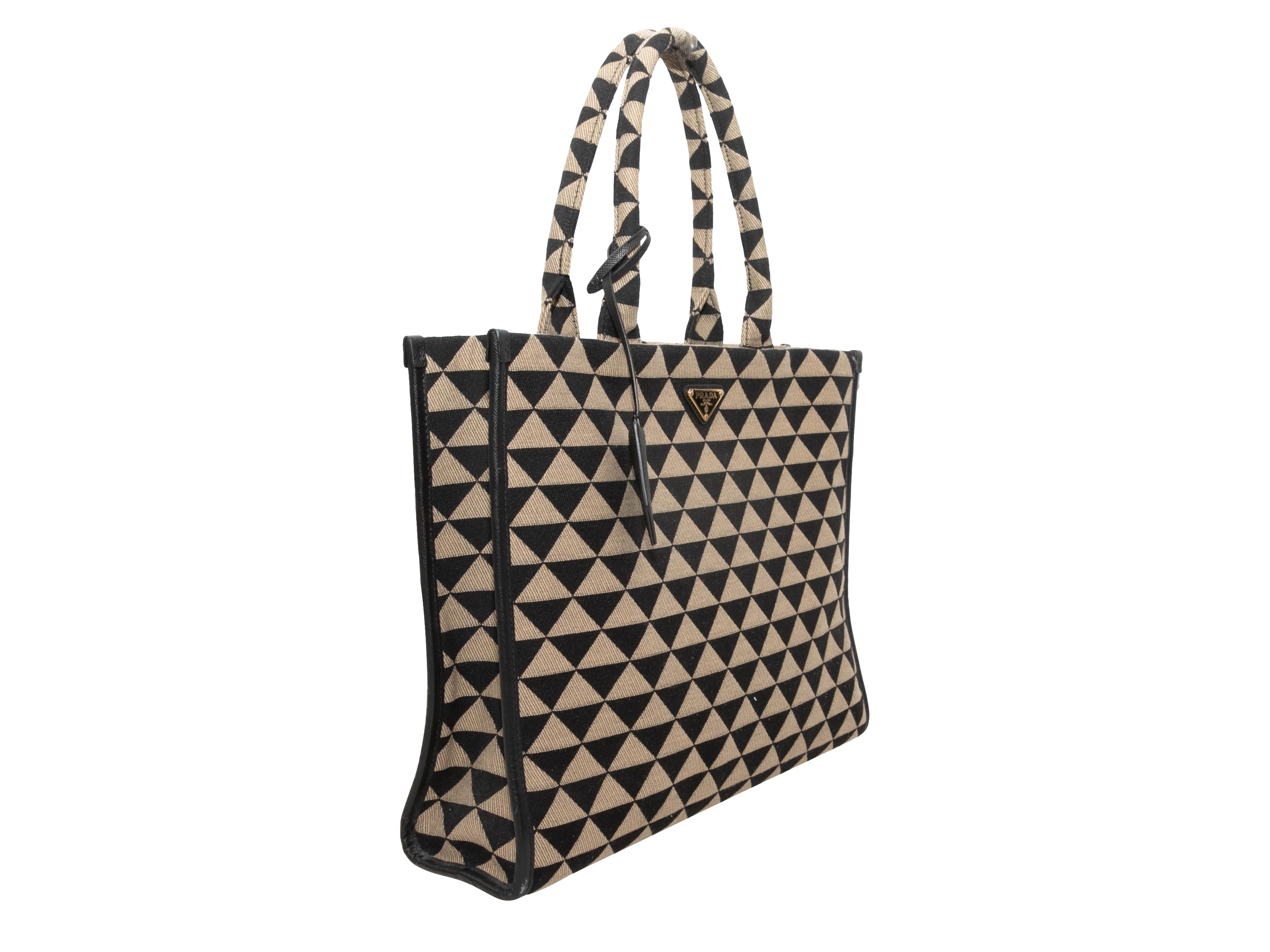 Black & Beige Prada Large Symbole Embroidered Tote Bag In Good Condition In New York, NY