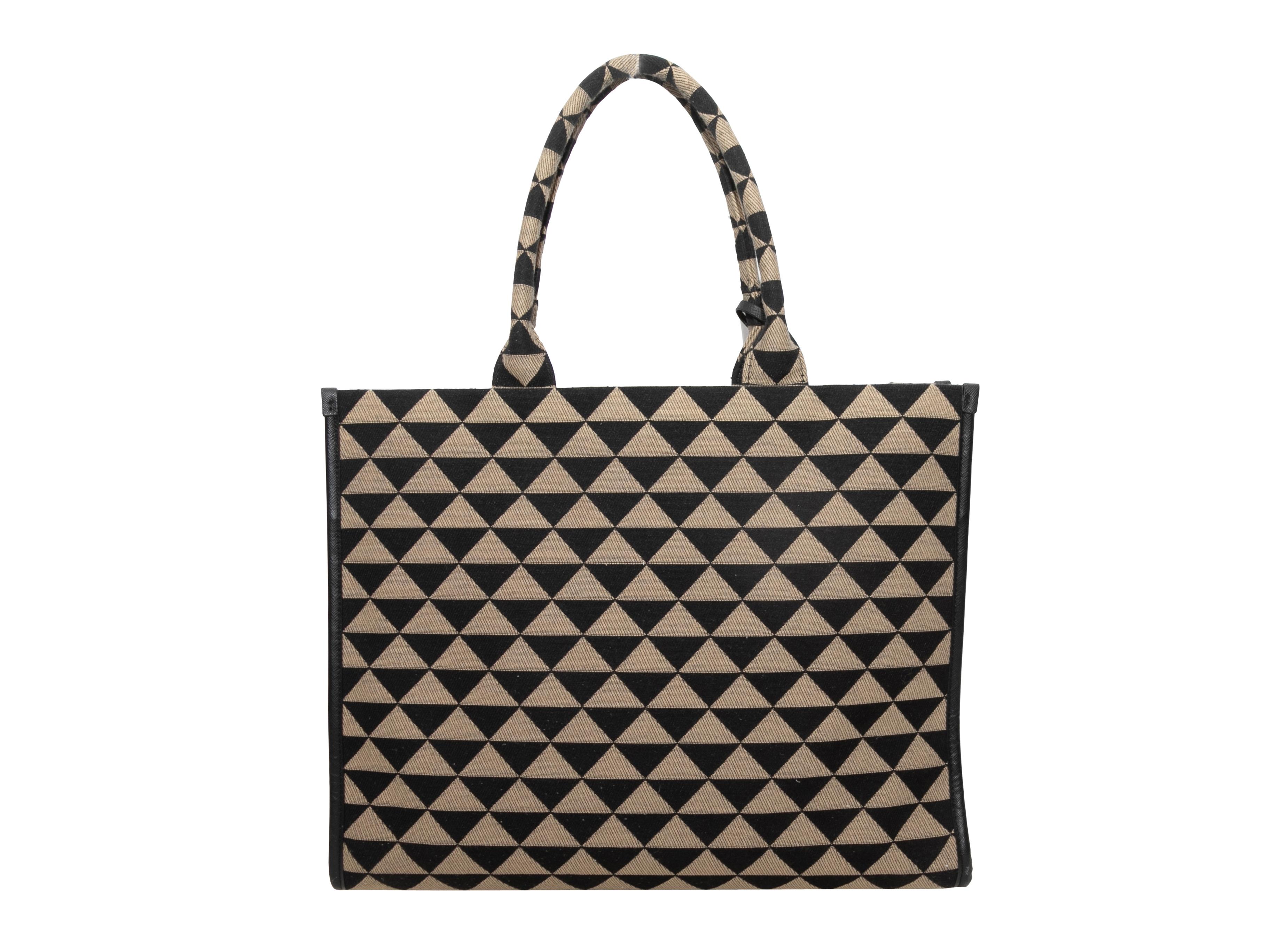 Women's Black & Beige Prada Large Symbole Embroidered Tote Bag