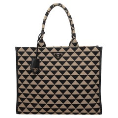 Black & Beige Prada Large Symbole Embroidered Tote Bag