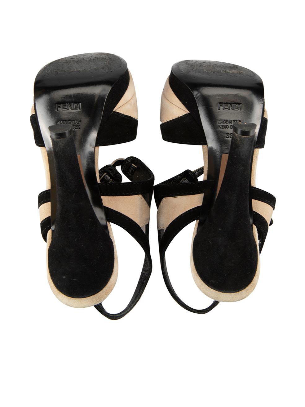 Women's Fendi Black & Beige Suede Panelled Slingback Sandals Size IT 36 For Sale