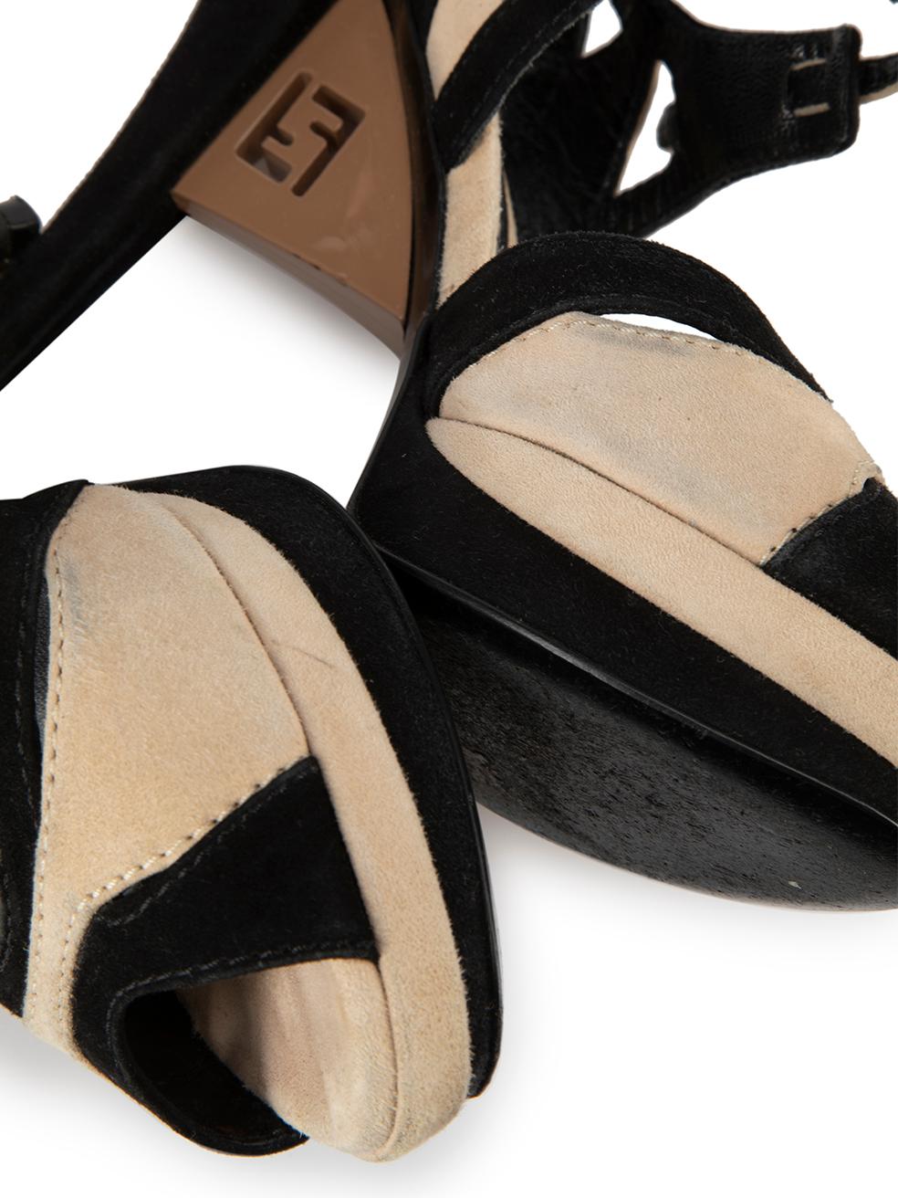 Fendi Black & Beige Suede Panelled Slingback Sandals Size IT 36 For Sale 1