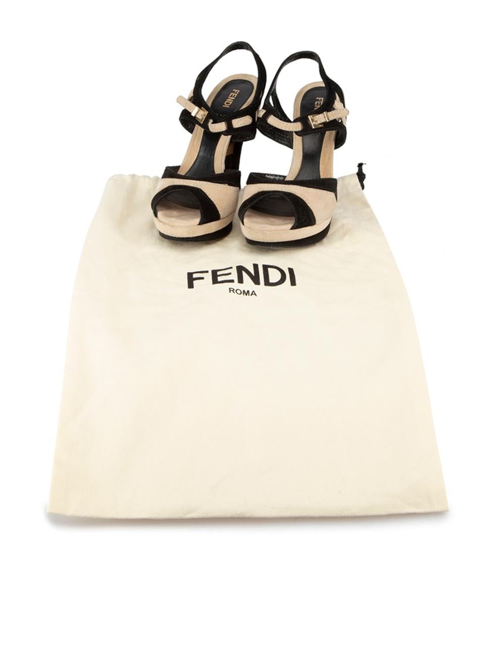 Fendi Black & Beige Suede Panelled Slingback Sandals Size IT 36 For Sale 3