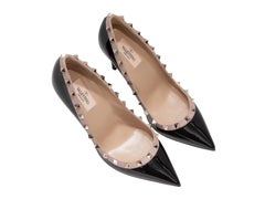 Black & Beige Valentino Pointed-Toe Rockstud Pumps Size 38