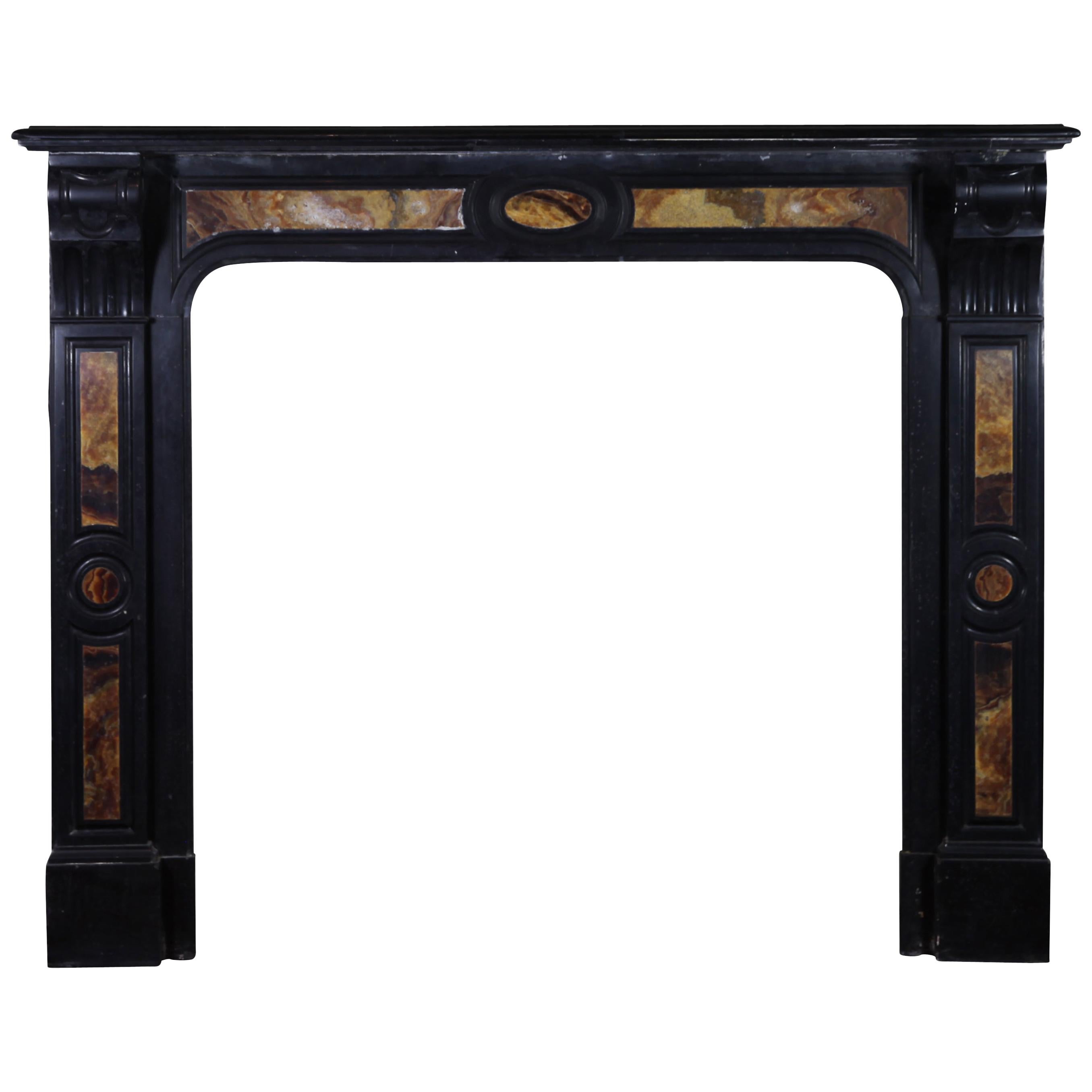 Black Belgian Marble and Onyx Decorative Vintage Fireplace Surround For Sale