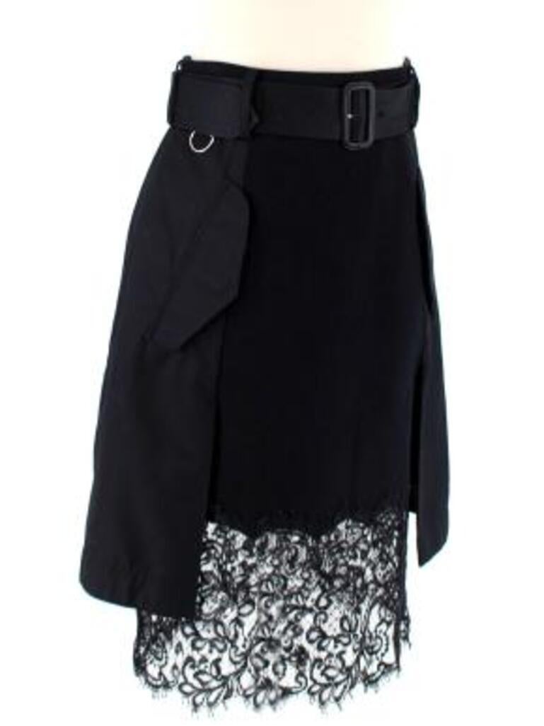 Black Belted Cargo Skirt with Wool & Lace Panels In Good Condition For Sale In London, GB