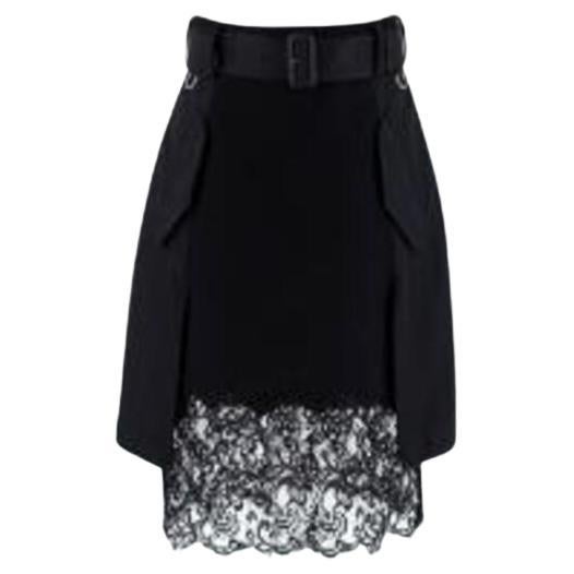 Black Belted Cargo Skirt with Wool & Lace Panels For Sale
