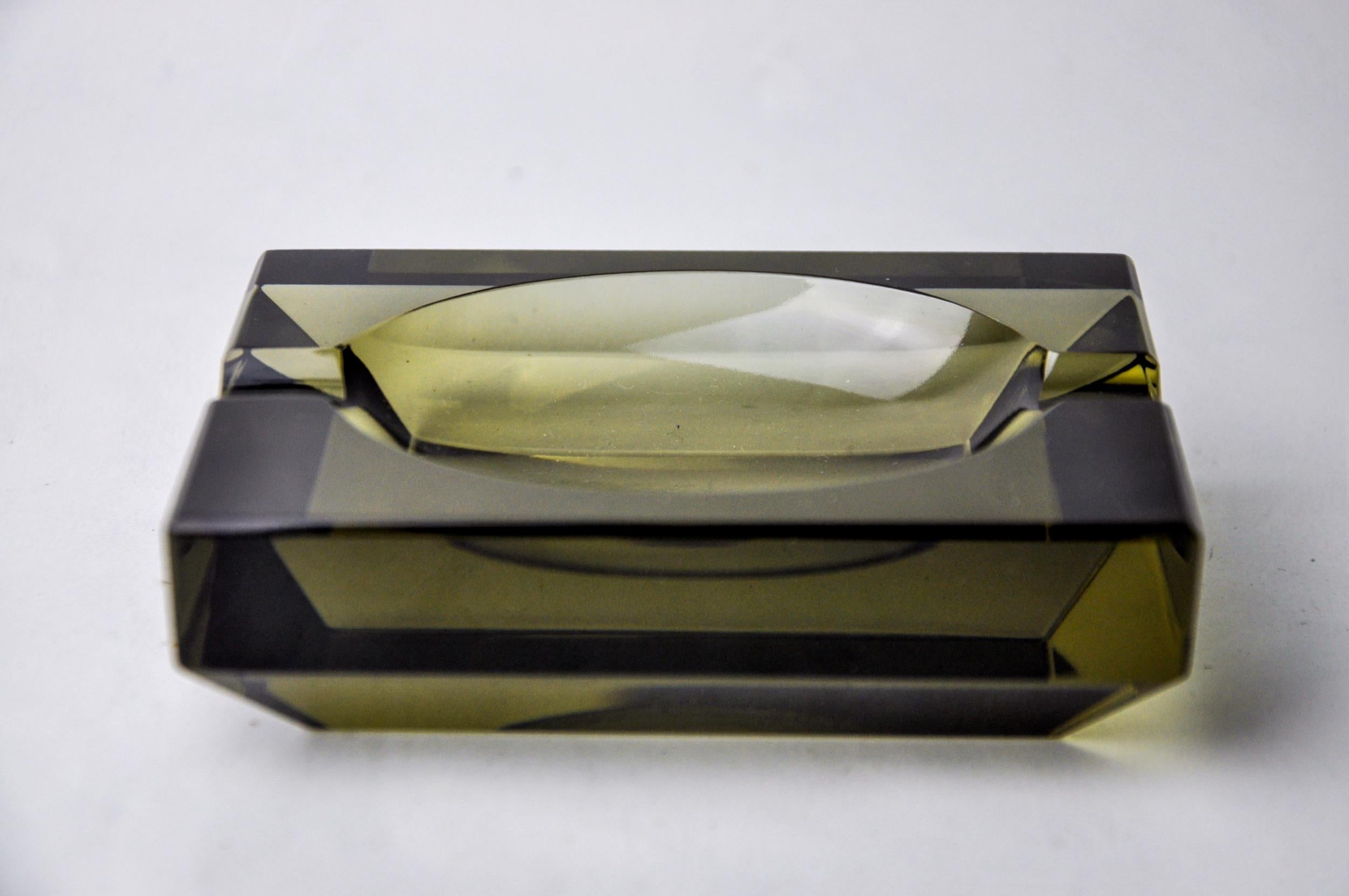 Italian Black beveled ashtray by Antonio Imperatore, murano glass, Italy, 1970 For Sale