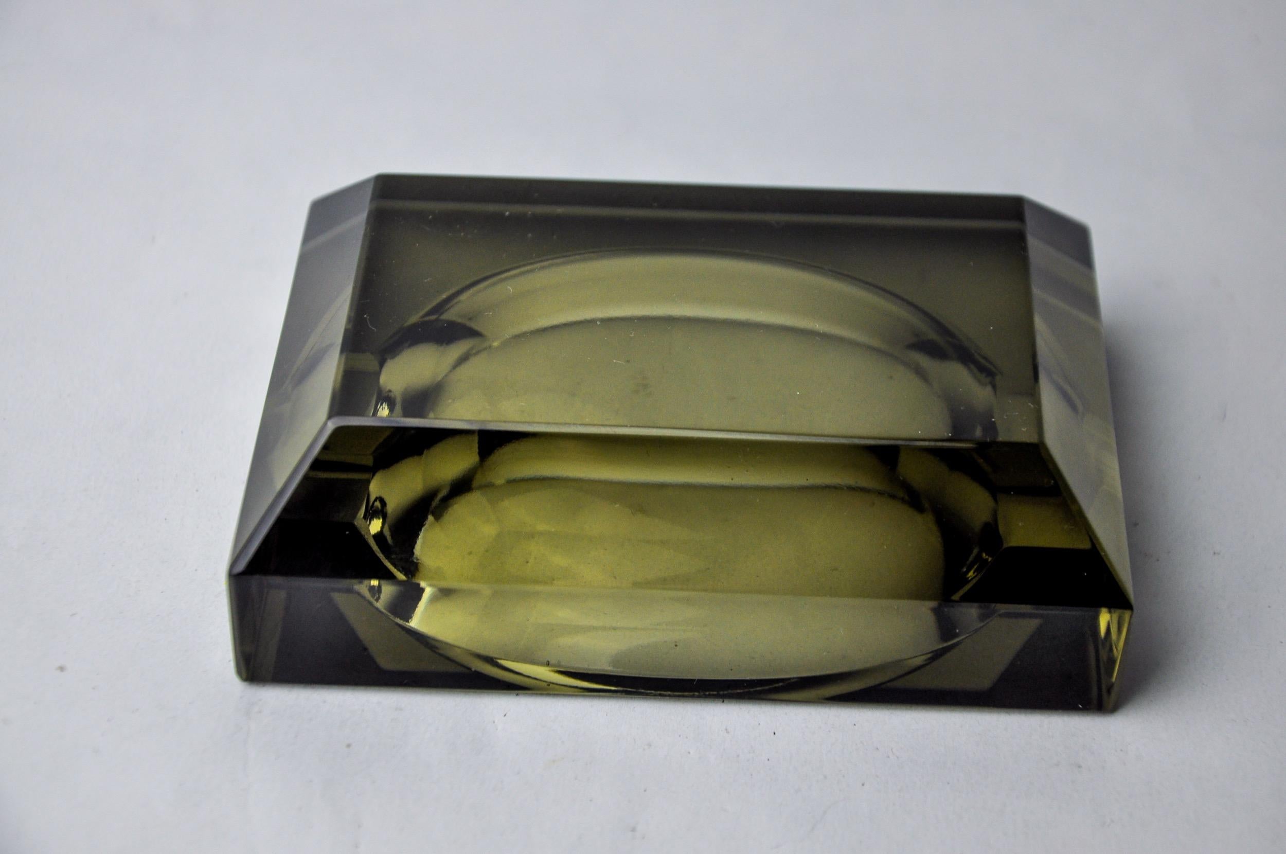 Crystal Black beveled ashtray by Antonio Imperatore, murano glass, Italy, 1970 For Sale